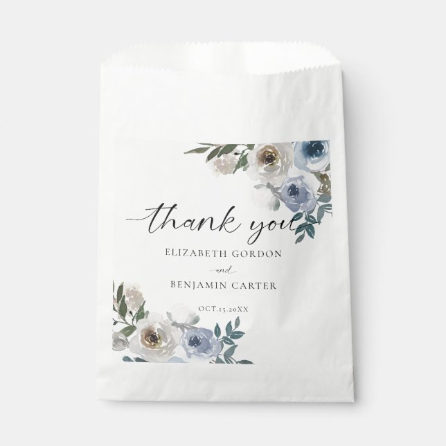 Dusty Blue Wedding Floral Elegant Script Rustic   Favour Bag (Front)