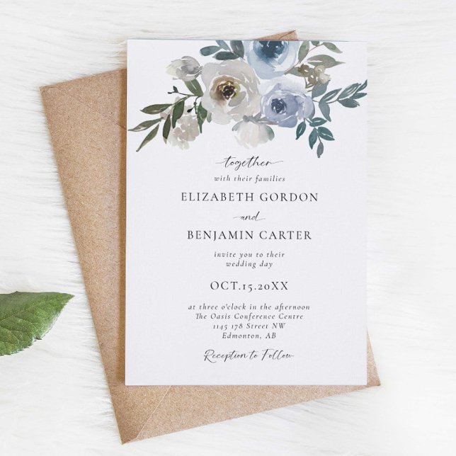 Dusty Blue Wedding Floral Elegant Script Rustic In Invitation (Creator Uploaded)