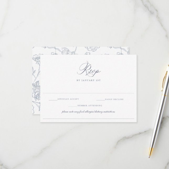 Dusty Blue Wedding Food Allergy Diet Restriction RSVP Card (Front/Back In Situ)