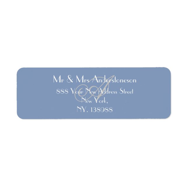 Dusty Blue Wedding Grey Monogram Return Address (Front)