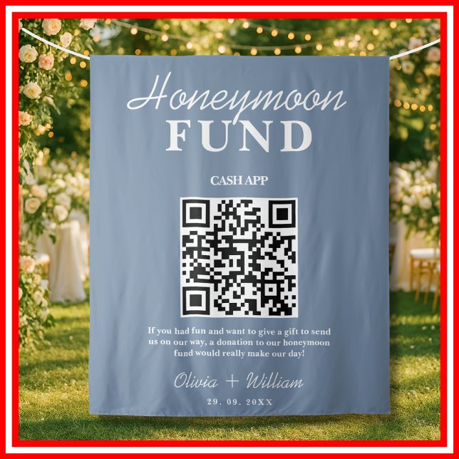 Dusty Blue Wedding | Honeymoon Fund QR Code Tapestry (Creator Uploaded)