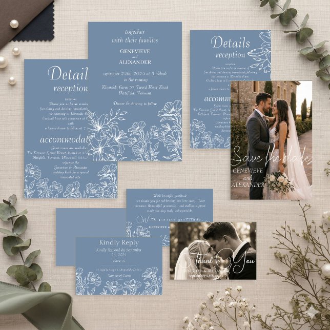 Dusty Blue Wedding Invitation with Lilies (Creator Uploaded)