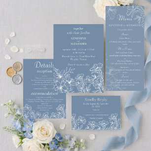 Dusty Blue Wedding Invitation with Lilies