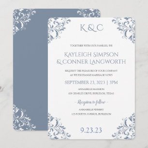 Dusty Blue Wedding Invitations Elegant Vintage