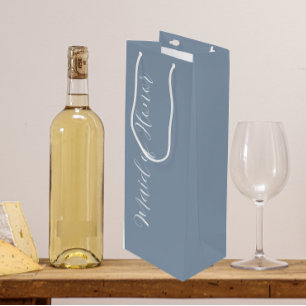 Dusty Blue Wedding Maid of Honour Stylized Script Wine Gift Bag