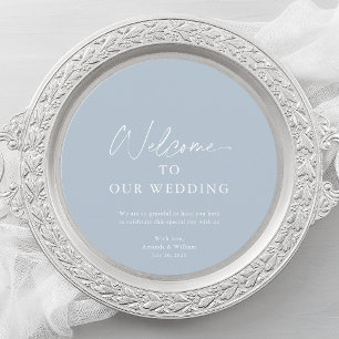 Dusty Blue Wedding Menu Card with Welcome Message