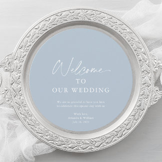 Dusty Blue Wedding Menu Card with Welcome Message