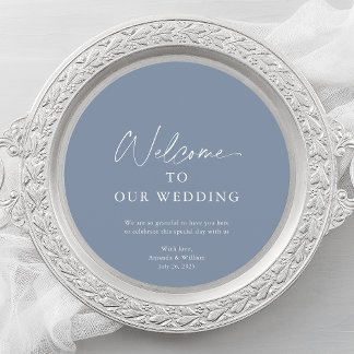 Dusty Blue Wedding Menu Card with Welcome Message
