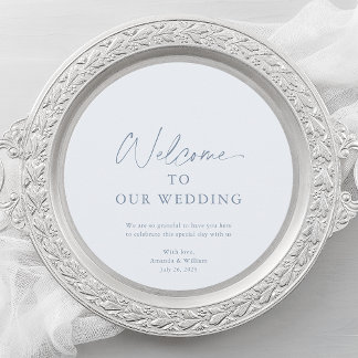 Dusty Blue Wedding Menu Card with Welcome Message
