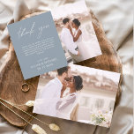 Dusty Blue Wedding Minimalist Thank You Cards<br><div class="desc">Budget Wedding Thank You Cards that have a photo on the front and back. The Thank you cards contain a modern hand lettered cursive script typography that are elegant,  simple and modern to use after you wedding day celebration.</div>