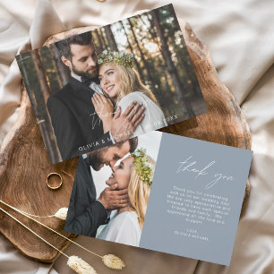 Dusty Blue Wedding Modern Minimalist Thank You Card