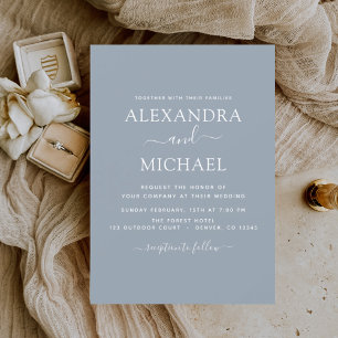 Dusty Blue Wedding Modern Typography Invitation