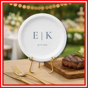 Dusty Blue Wedding Monogram Paper Plate