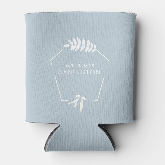 Dusty Blue Wedding Mr. & Mrs.  Can Cooler (Front)
