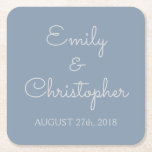 Dusty Blue Wedding or Reception Simple Coasters<br><div class="desc">Dusty Blue and white custom wedding or reception dinner and cocktail drink coasters. The  text of the dusty blue simple and elegant coasters can be updated and customized with your  name and wedding date.</div>