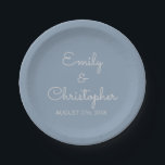 Dusty Blue Wedding or Reception Simple Plates<br><div class="desc">Dusty Blue and white custom wedding or reception dinner paper plates. The  text of the dusty blue simple and elegant plates can be updated and customized with your  name and wedding date.</div>