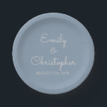 Dusty Blue Wedding or Reception Simple Plates<br><div class="desc">Dusty Blue and white custom wedding or reception dinner paper plates. The  text of the dusty blue simple and elegant plates can be updated and customized with your  name and wedding date.</div>