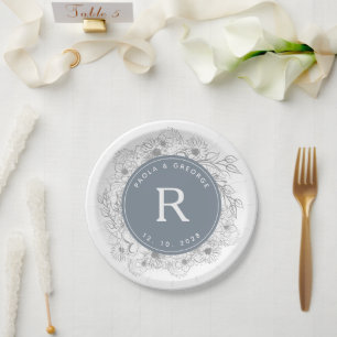 Dusty Blue Wedding  Paper Plate