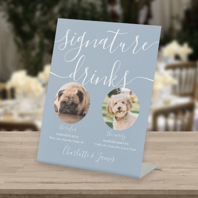 Dusty Blue Wedding Pet Dog Signature Drinks Pedestal Sign (Creator Uploaded)