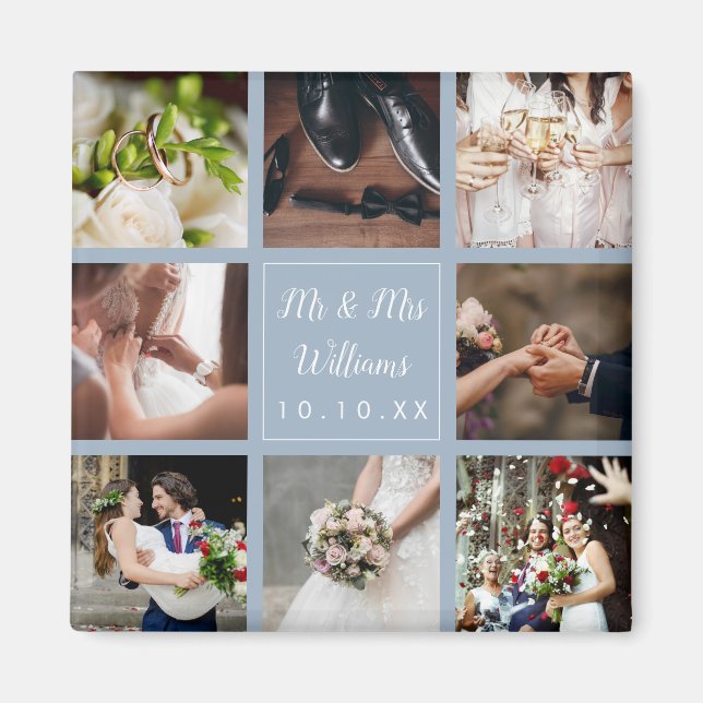 Dusty Blue Wedding Photo Collage Thank You Magnet (Front)