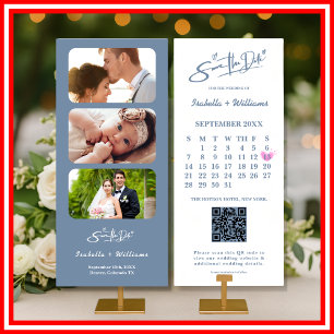 Dusty Blue Wedding Photo QR Code Elegant