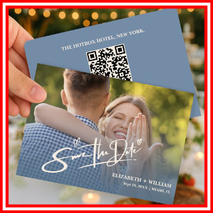 Dusty Blue Wedding Photo QR Code Elegant Save The Date