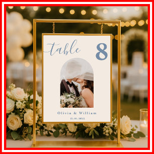 Dusty Blue Wedding PHOTO Table Number  Poster