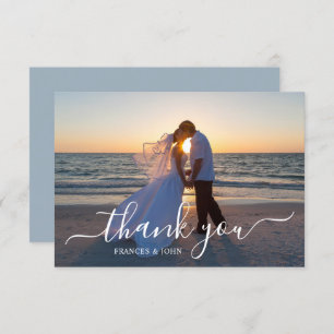 Dusty Blue Wedding Photo Thank You Card
