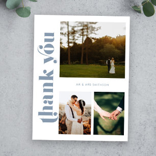Dusty Blue Wedding Photo Thank You Postcard