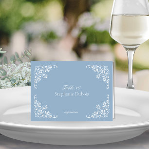 Dusty Blue Wedding Place Cards with Meal Choice