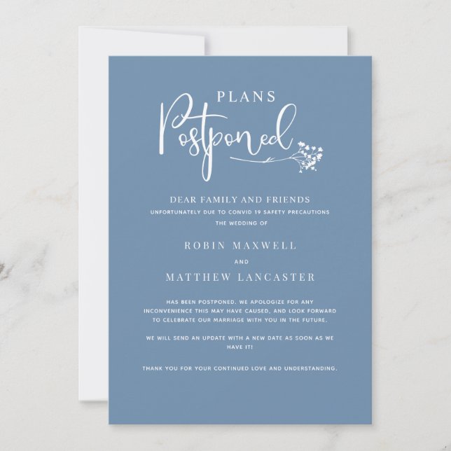 Dusty Blue, Wedding Postponement Announcement (Front)