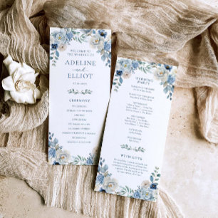 Dusty Blue Wedding Program Floral Wedding Program