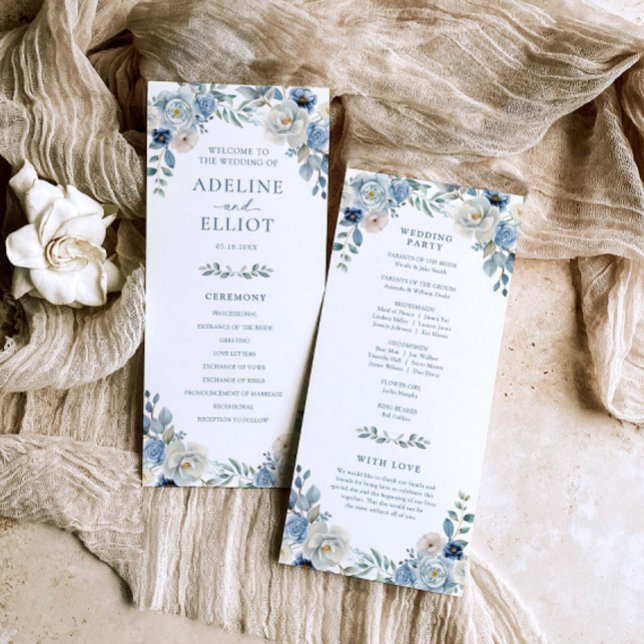 Dusty Blue Wedding Program Floral Wedding Program (Creator Uploaded)