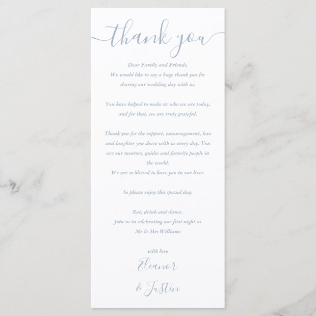 Dusty Blue Wedding Programme Merci Carte Place (Devant)