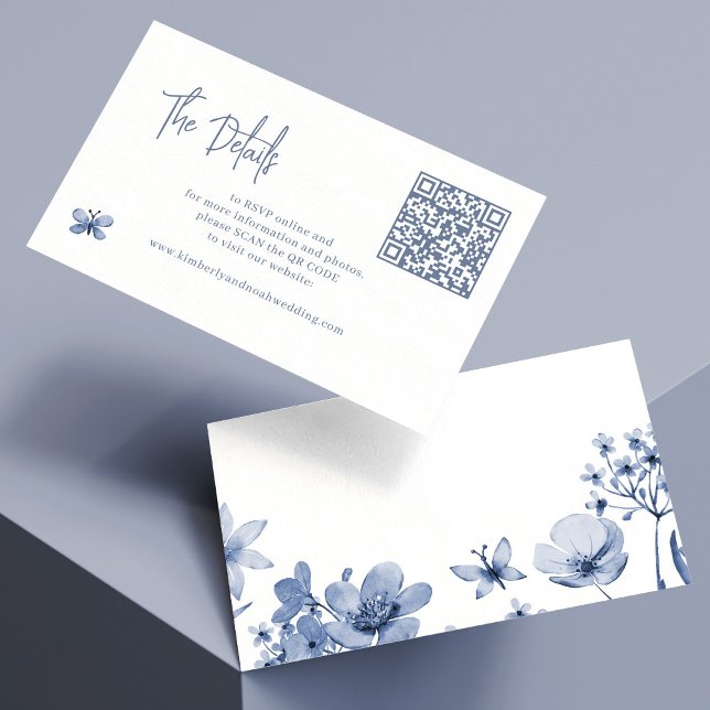 Dusty blue wedding QR CODE online RSVP details Enclosure Card (Creator Uploaded)