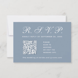 Dusty Blue Wedding QR Code Simple Calligraphy RSVP Card