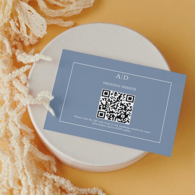 Dusty Blue Wedding Qr Code Wedding Enclosure Card (Creator Uploaded)