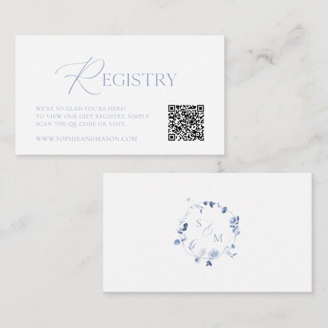 Dusty Blue Wedding Registry Card with QR Code (Front/Back)