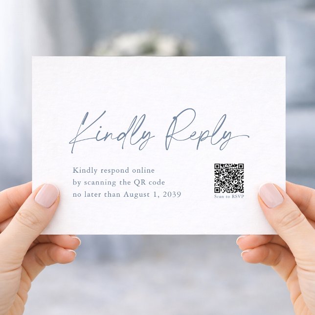 Dusty Blue Wedding RSVP Card with QR Code (Creator Uploaded)