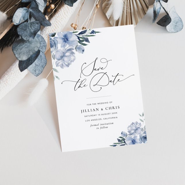 dusty blue wedding save the date photo card (Creator Uploaded)