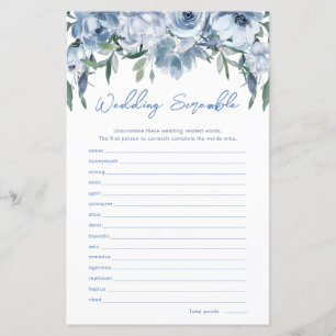 Dusty Blue Wedding Scramble Bridal Shower Game