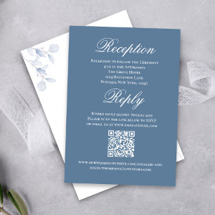 Dusty Blue Wedding Script RSVP Reception  Enclosure Card
