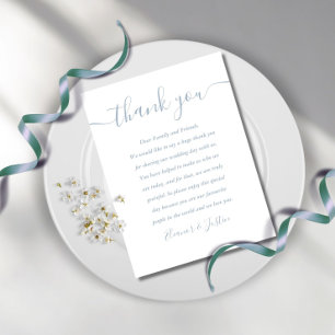 Dusty Blue Wedding Script Thank You Place Card