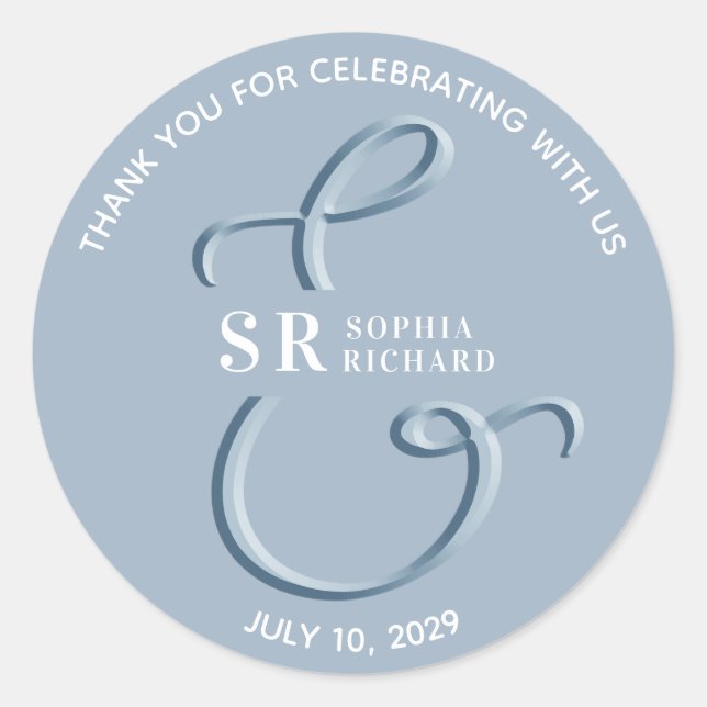 Dusty Blue Wedding Thank You Classic Round Sticker (Front)