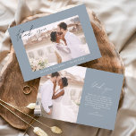 Dusty Blue Wedding Thank You Photo Minimalist<br><div class="desc">Wedding Thank You Cards that have a photo on the front and back. The Thank you cards contain a modern hand lettered cursive script typography that are elegant,  simple and modern to use after you minimalist simple wedding day celebration.</div>