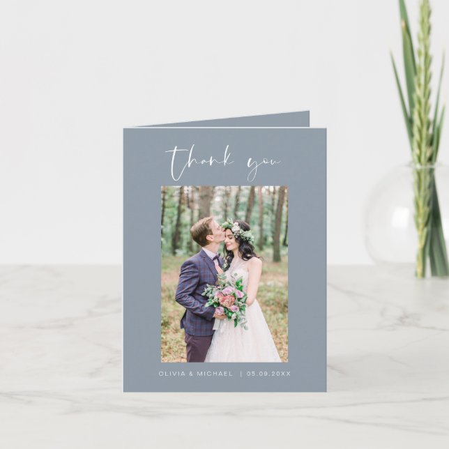 Dusty Blue Wedding Thank You Photo Minimalist (Front)