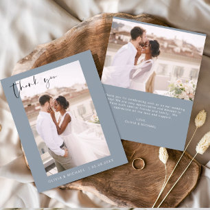 Dusty Blue Wedding Thank You Photo Minimalist Card