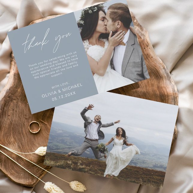 Dusty Blue Wedding Thank You Photo Minimalist Card (Creator Uploaded)
