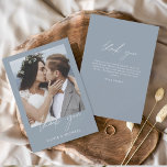 Dusty Blue Wedding Thank You Photo Simple<br><div class="desc">Wedding Thank You Cards that have a photo on the front and back. The Thank you cards contain a modern hand lettered cursive script typography that are elegant,  simple and modern to use after you wedding day celebration.</div>