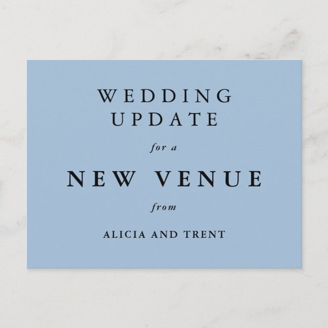 Dusty Blue Wedding Venue Change Update Card (Front)